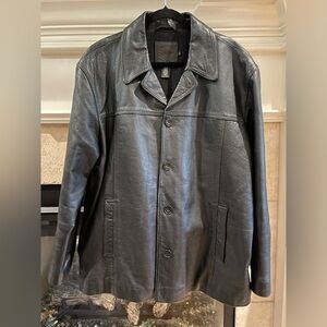 J. Crew Black Leather Coat Men's Size XL